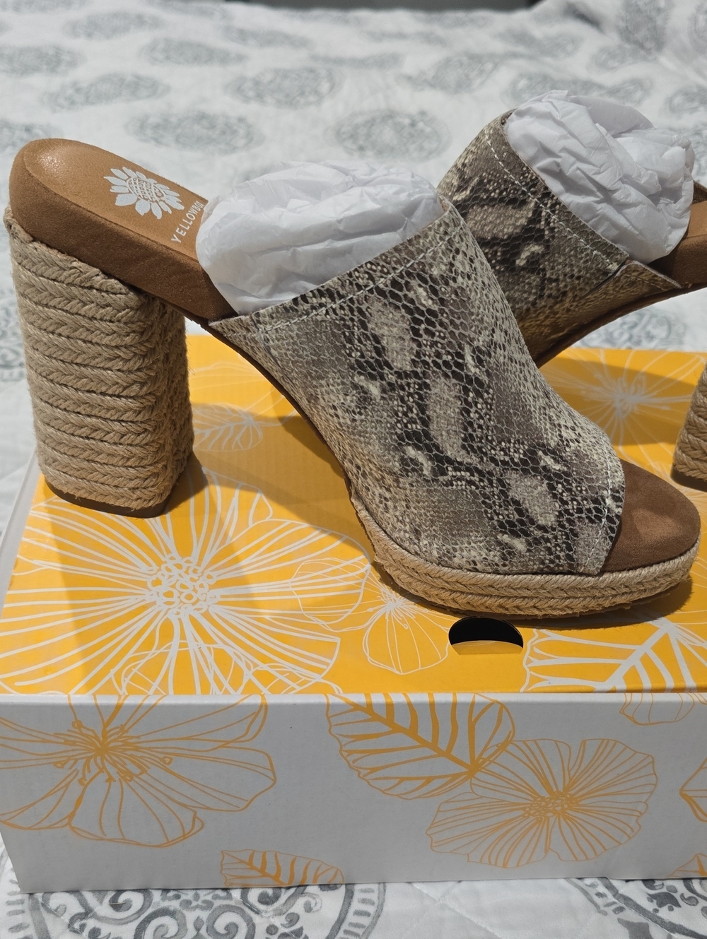 Yellow Box Snake-Print Espadrille Mule - Taupe/Beige